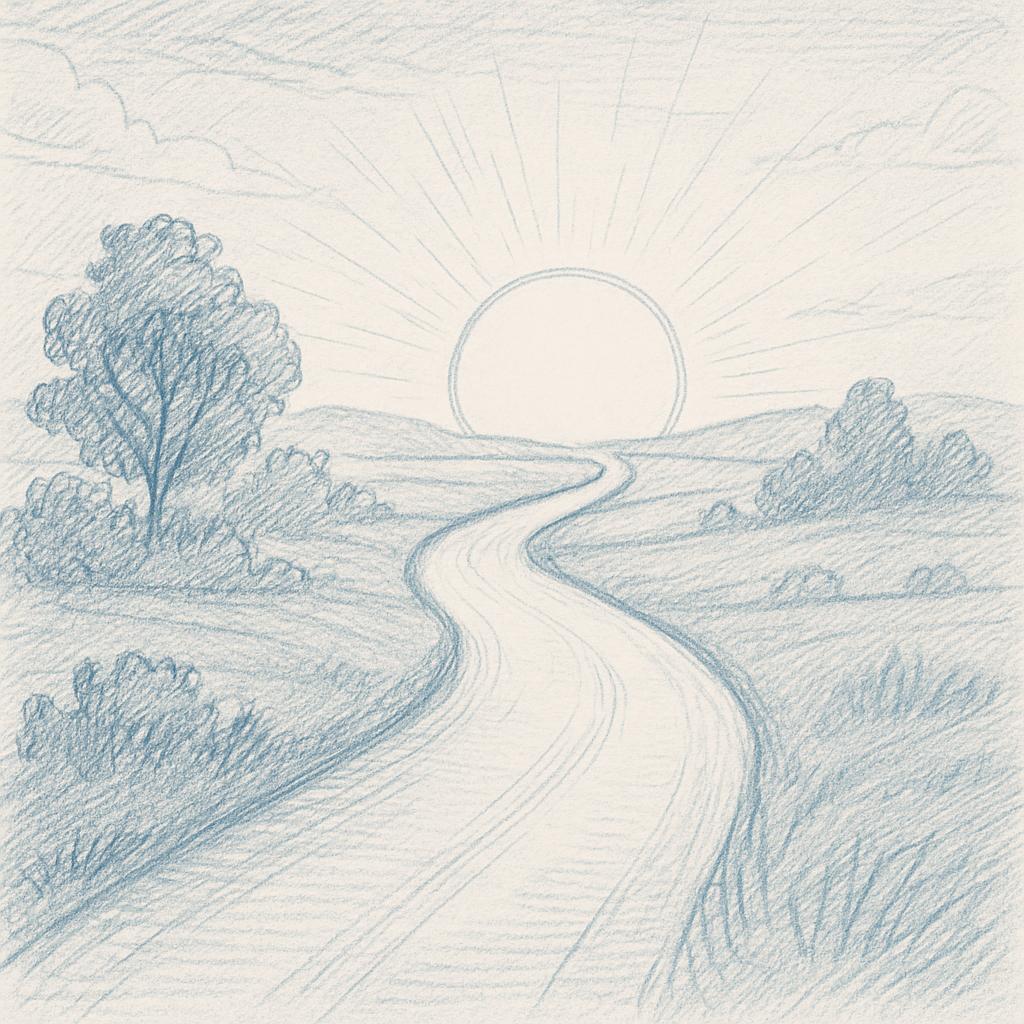 Chemin qui amène à un soleil comme un orientation scolaire et professionnelle réussie. 